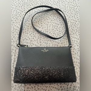New Kate Spade Ramey Greta Court Black Sparkle Crossbody bag
